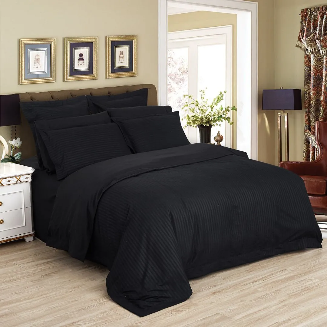 1000TC | Ultra Soft | Striped | King Size | Black | Duvet Quilt Cover Set