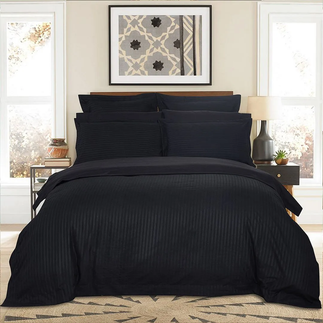 1000TC | Ultra Soft | Striped | King Size | Black | Duvet Quilt Cover Set