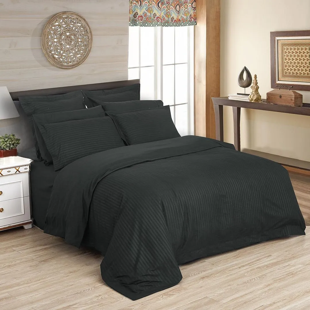 1000TC | Ultra Soft | Striped | King Size | Charcoal | Duvet Quilt Cover Set