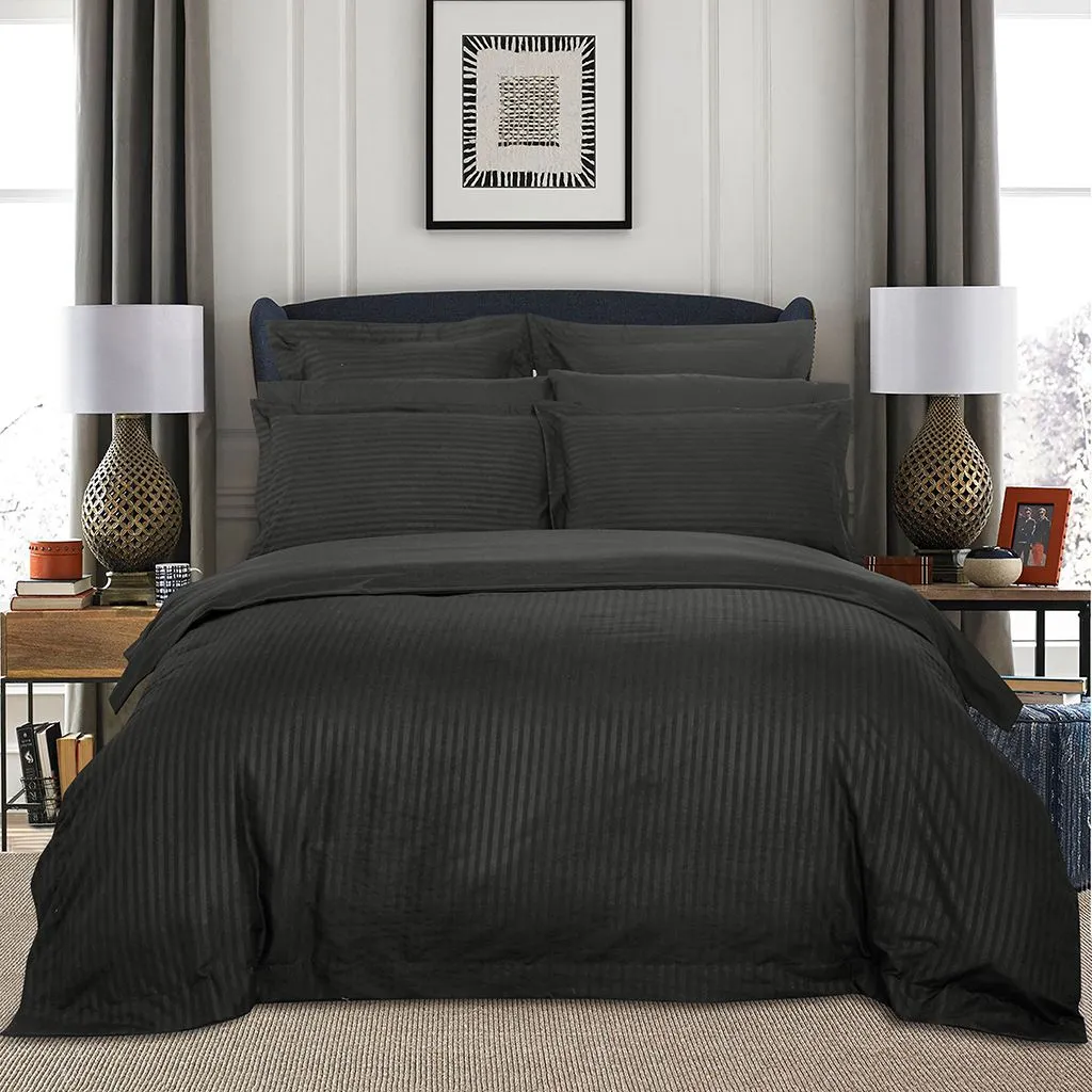 1000TC | Ultra Soft | Striped | King Size | Charcoal | Duvet Quilt Cover Set