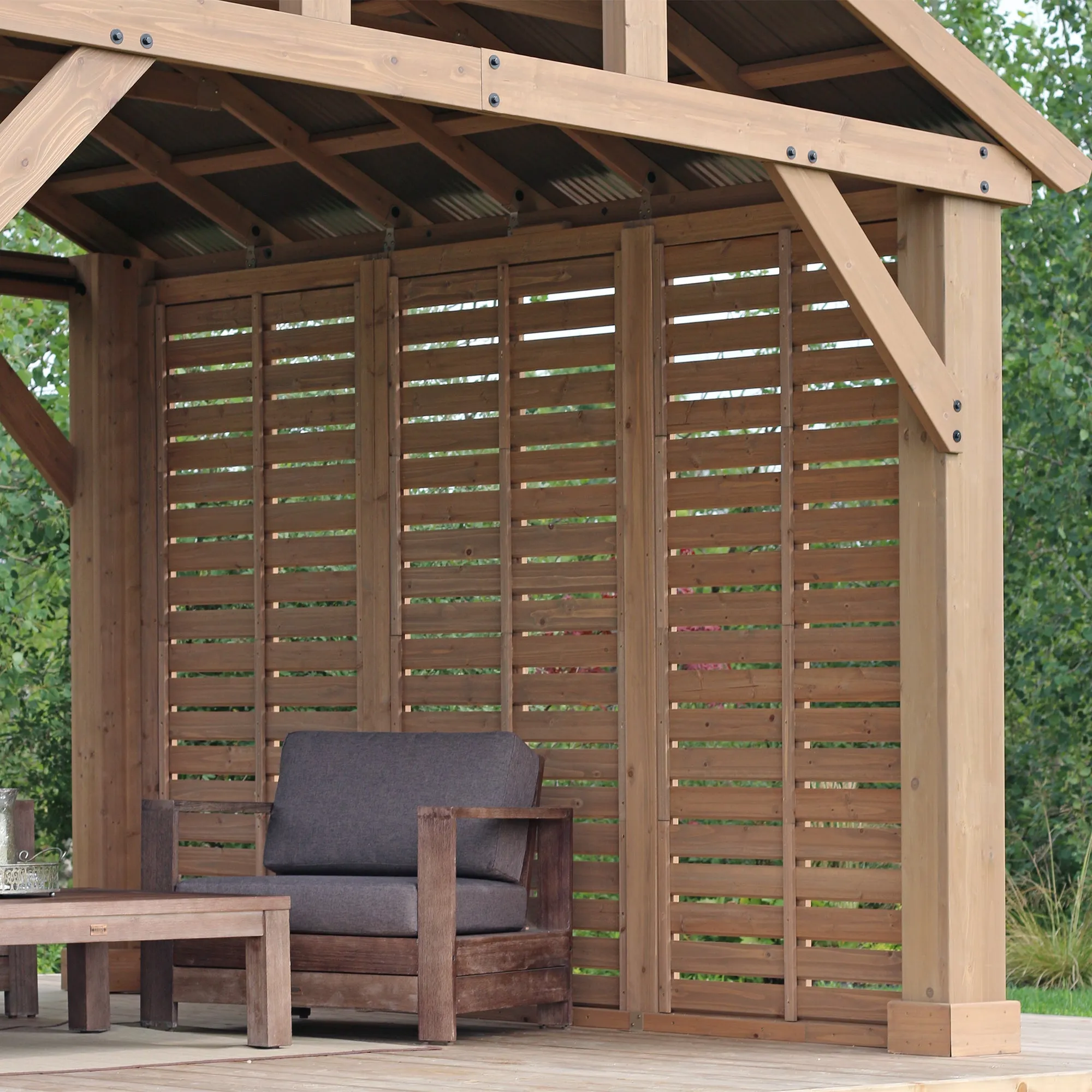 14' x 12' Pavilion Set (With Privacy Wall and Gutters)