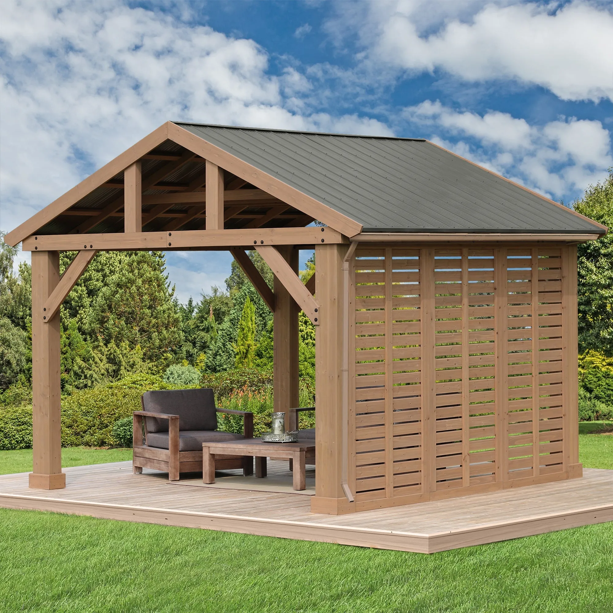 14' x 12' Pavilion Set (With Privacy Wall and Gutters)