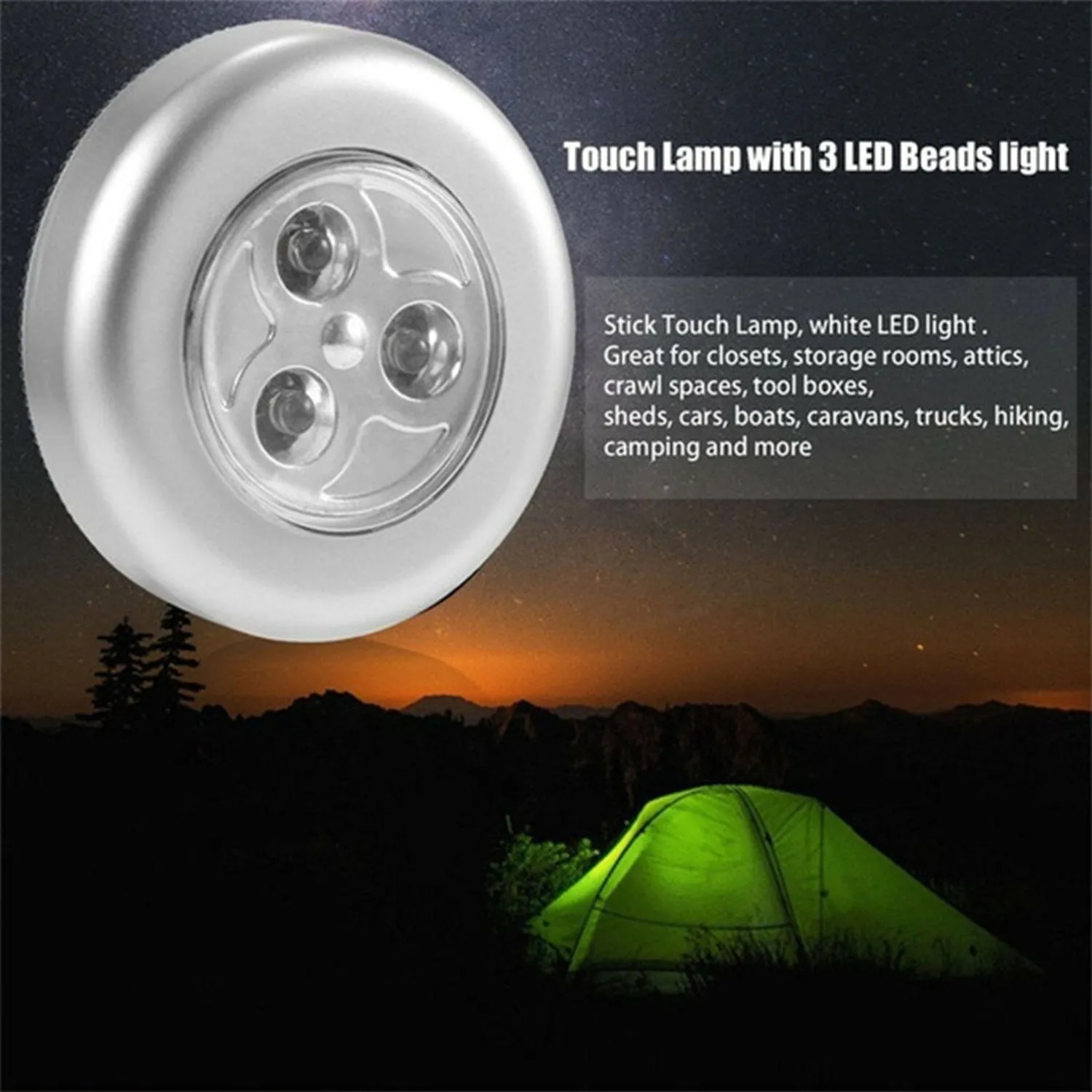 3 Led Cordless Stick Tap Wardrobe Touch Light Lamp