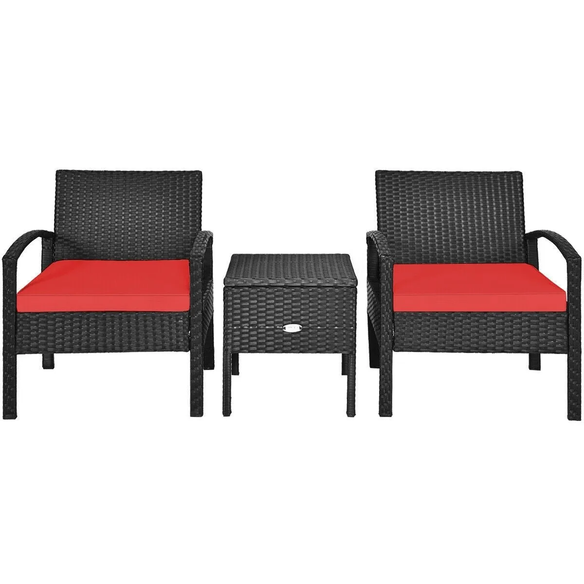 3pc Wicker Rattan Patio Sofa Set - Red
