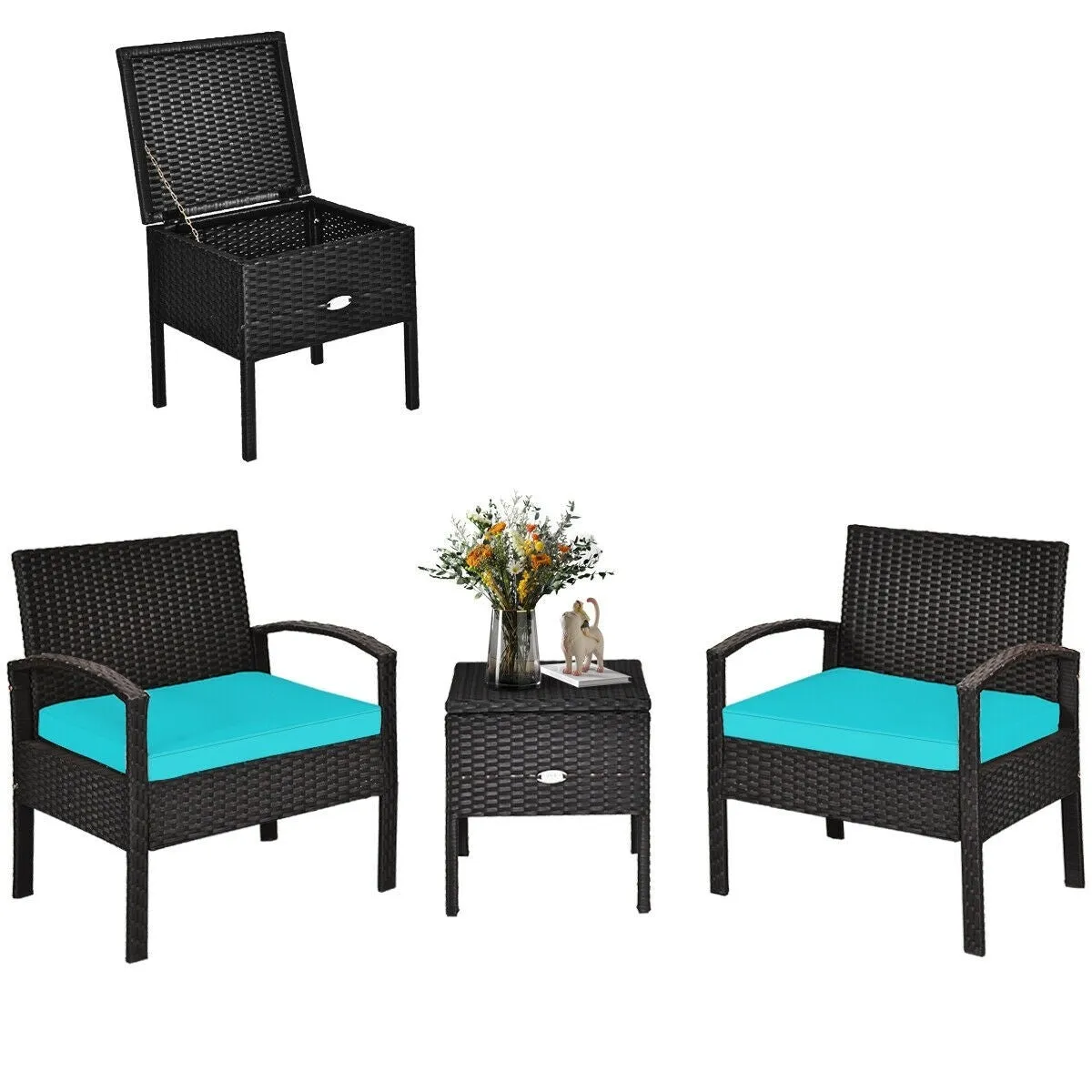 3pc Wicker Rattan Patio Sofa Set - Turquoise