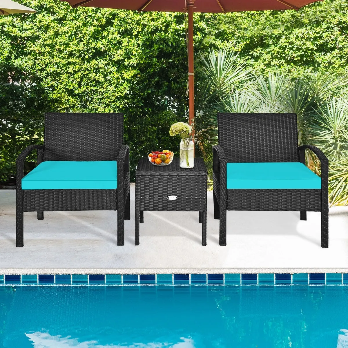 3pc Wicker Rattan Patio Sofa Set - Turquoise