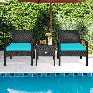 3pc Wicker Rattan Patio Sofa Set - Turquoise