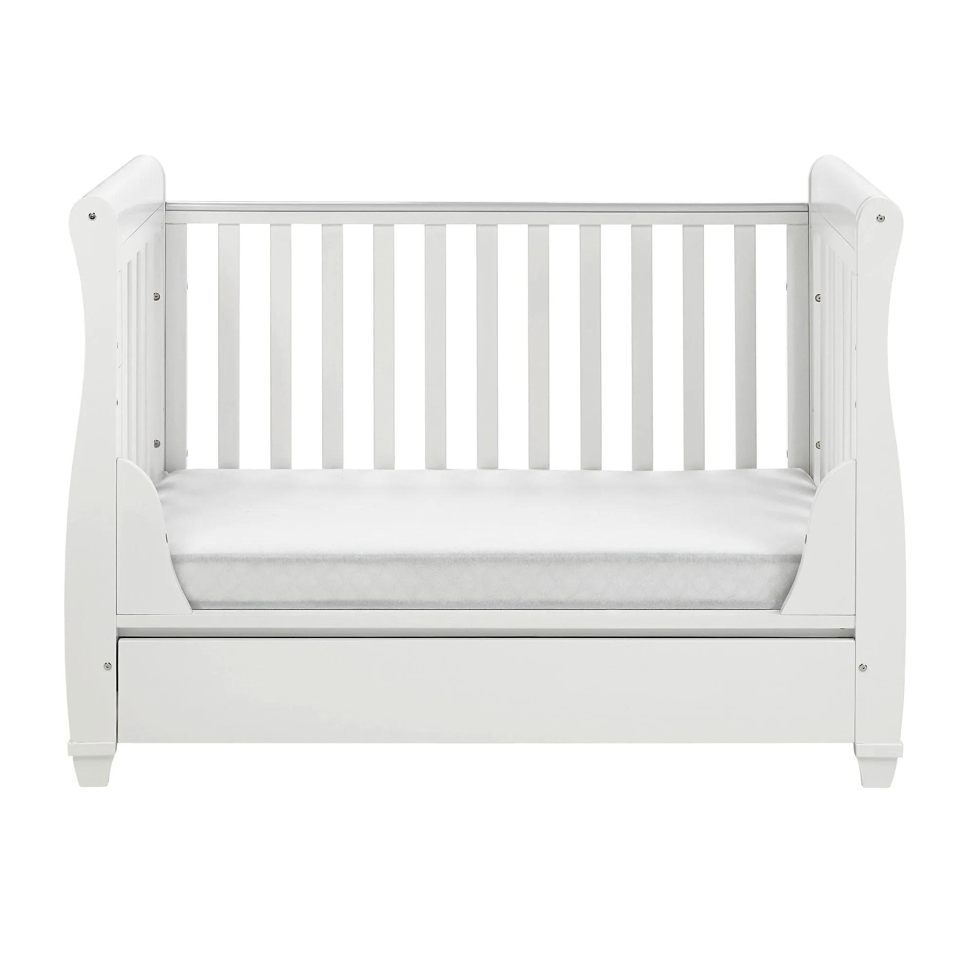Babymore Eva Drop Side Cot Bed with Drawer - White