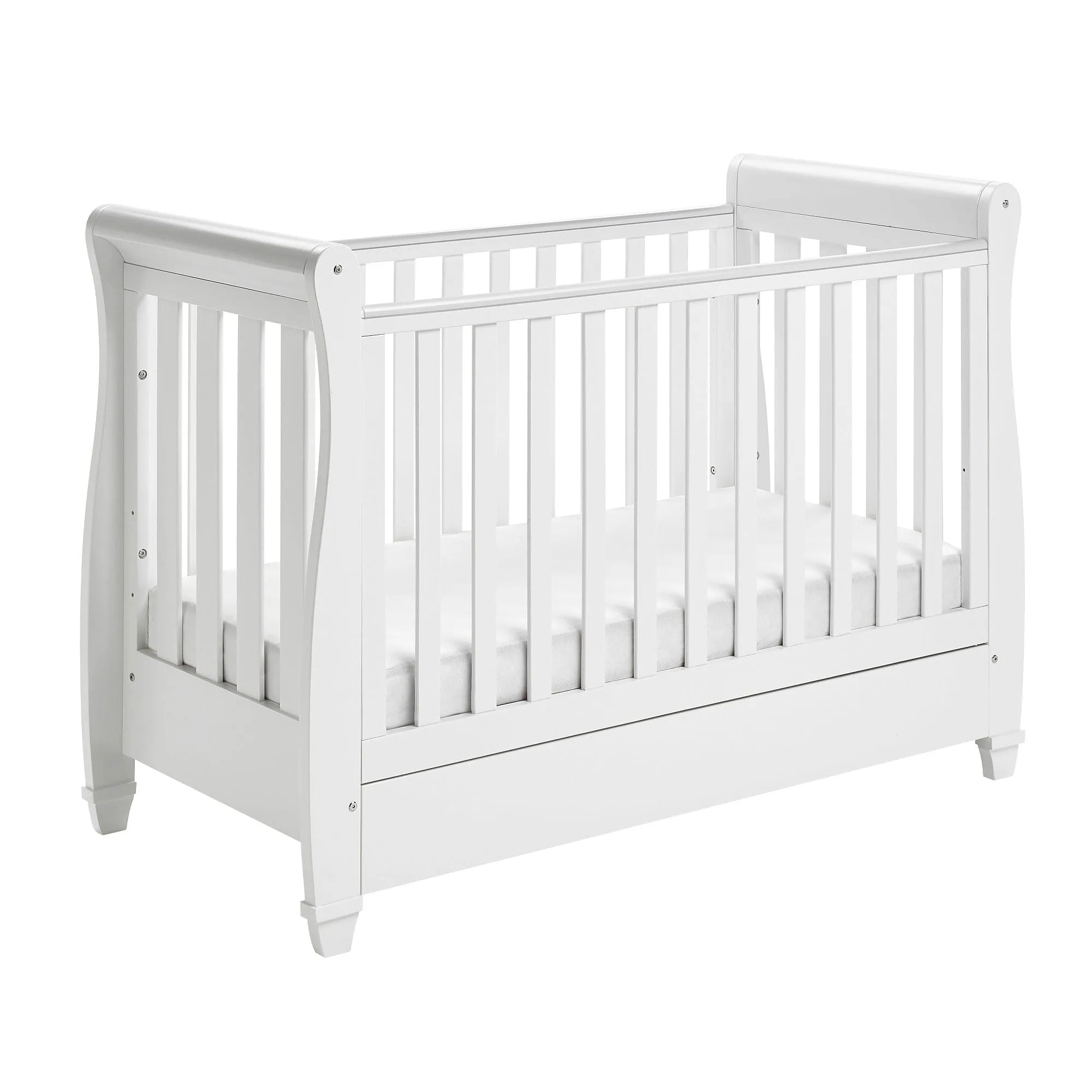 Babymore Eva Drop Side Cot Bed with Drawer - White