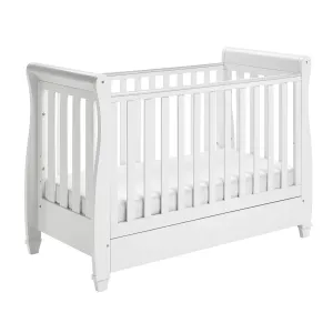 Babymore Eva Drop Side Cot Bed with Drawer - White
