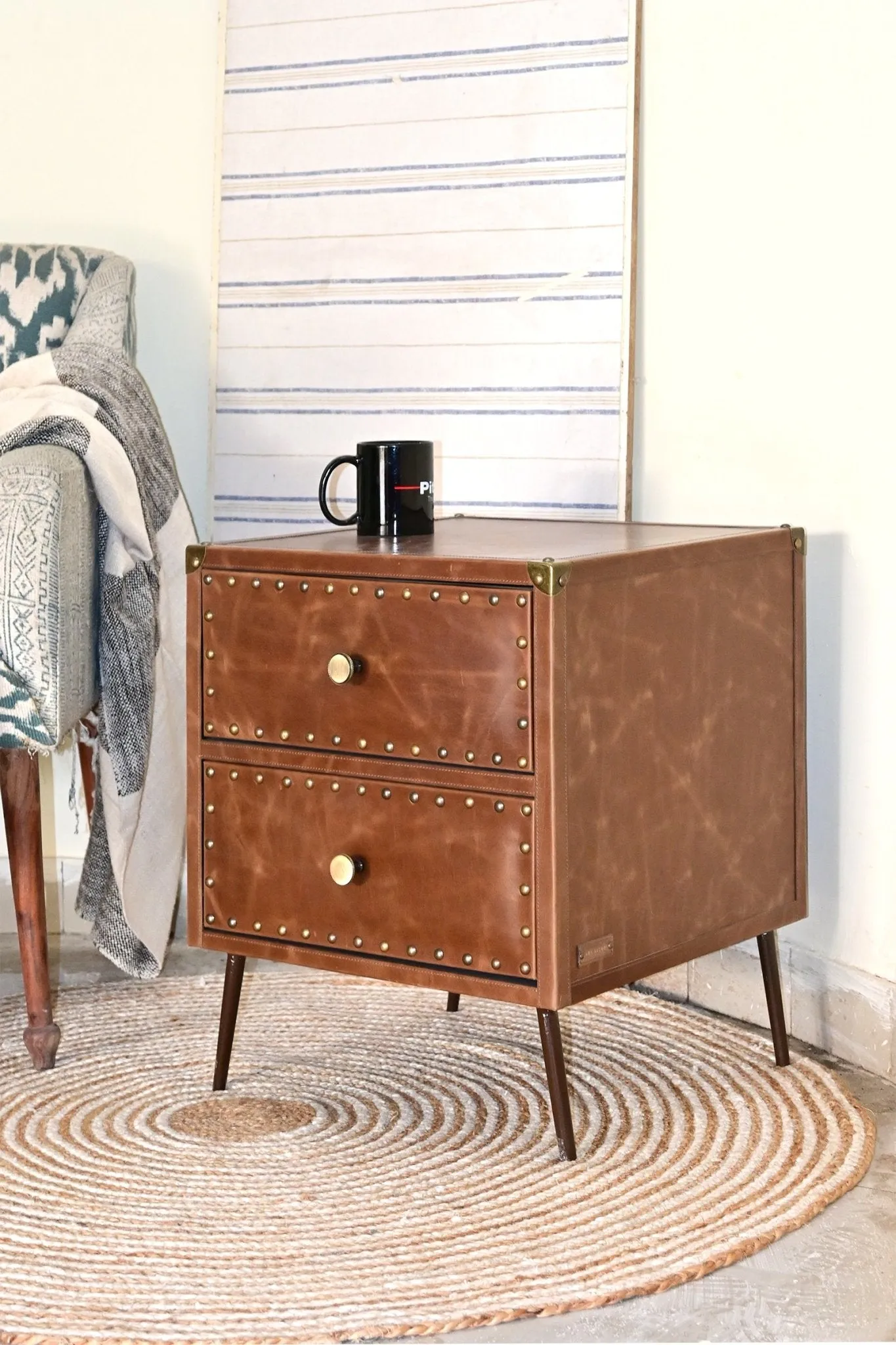 BIRMINGHAM - TWO DRAWER LEATHER SIDE TABLE