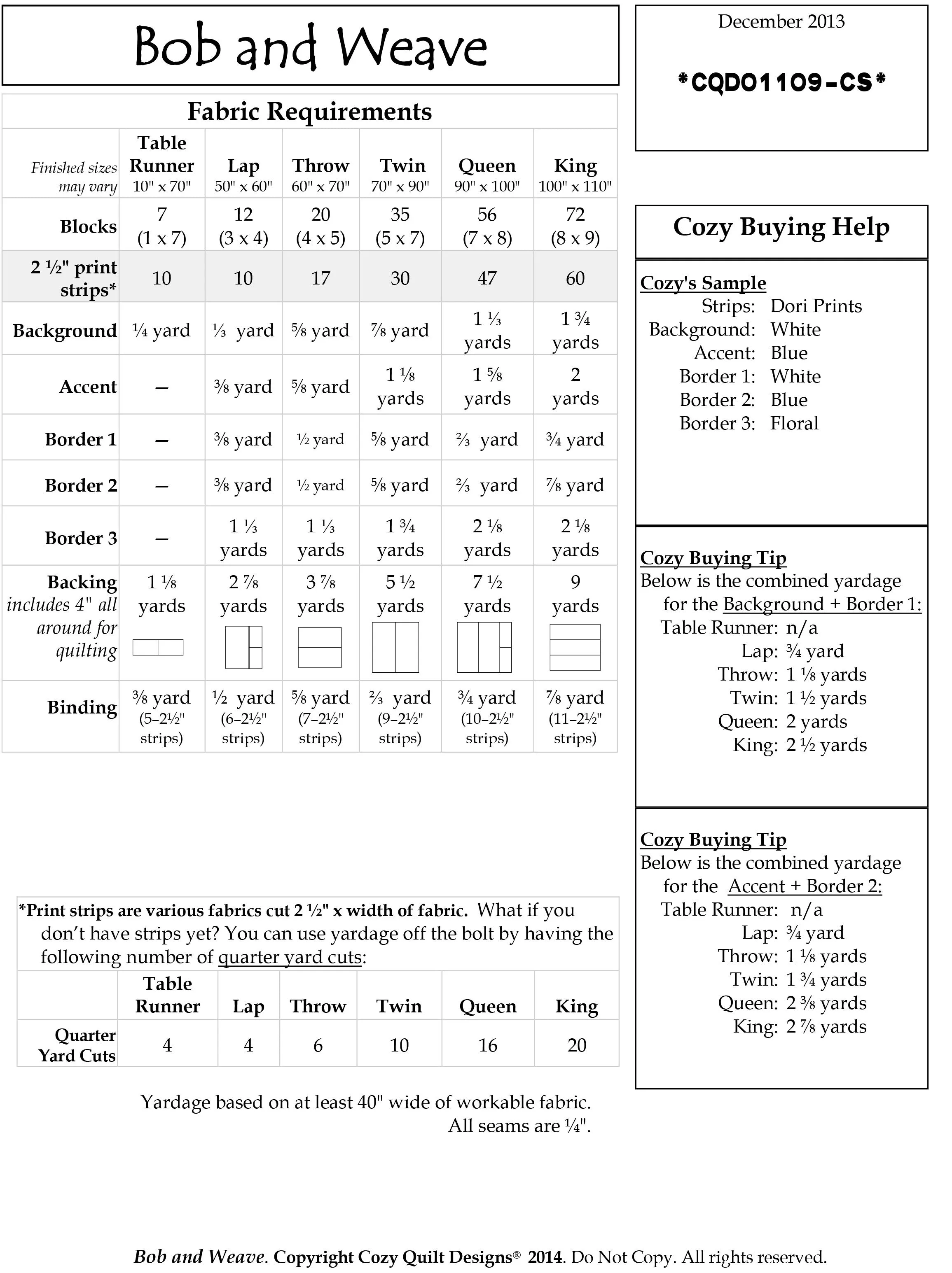 BOB AND WEAVE - Cozy Quilt Designs Pattern