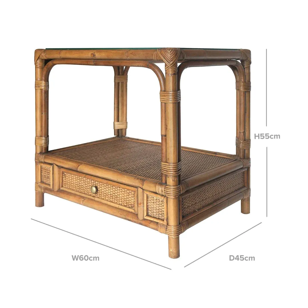 Cayman Rattan Side Table Glass Top