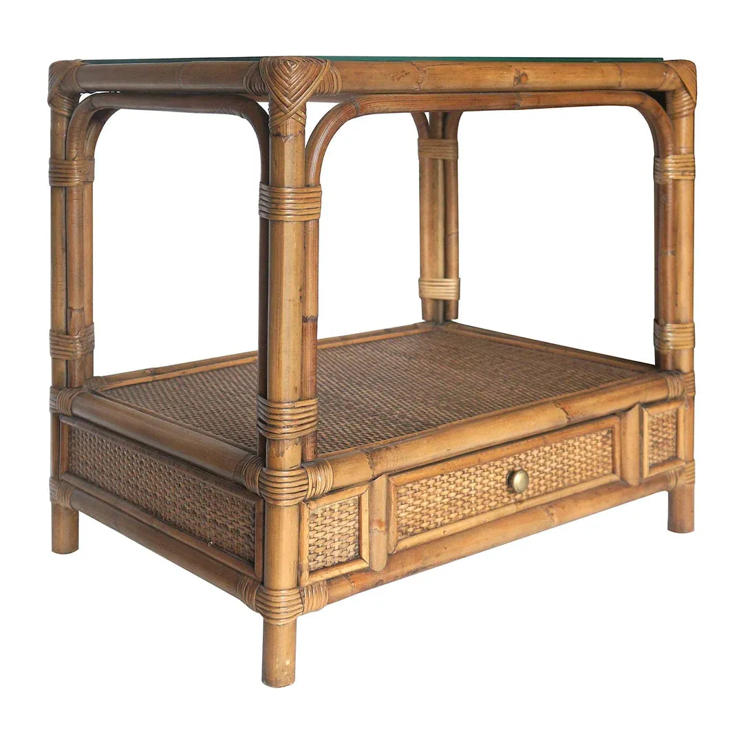 Cayman Rattan Side Table Glass Top