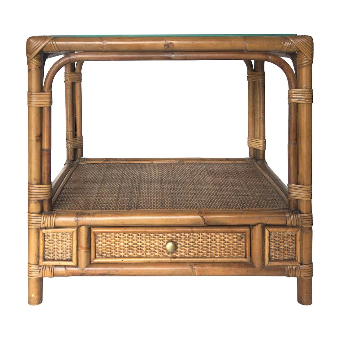 Cayman Rattan Side Table Glass Top