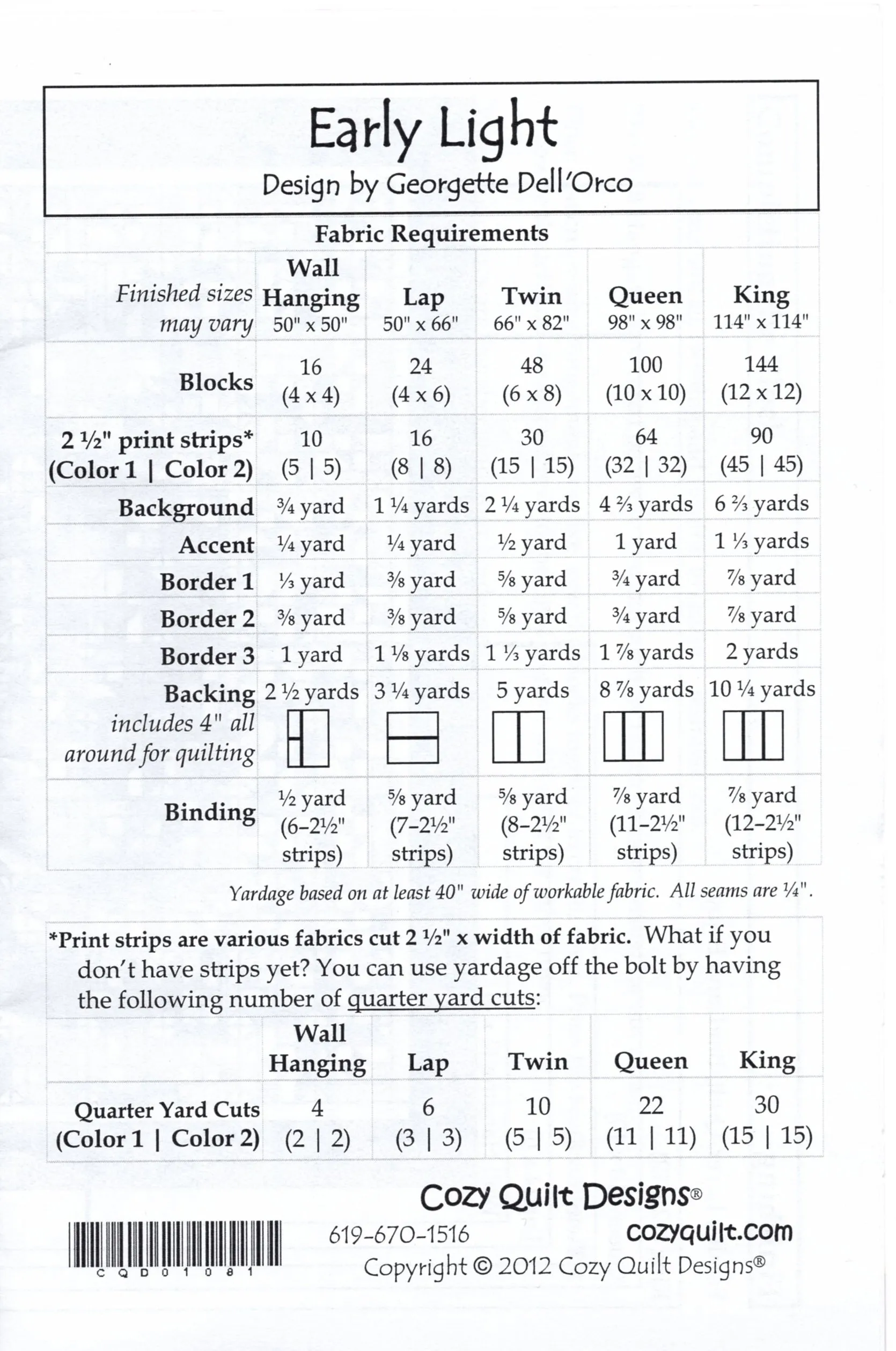 EARLY LIGHT - Cozy Quilt Designs Pattern