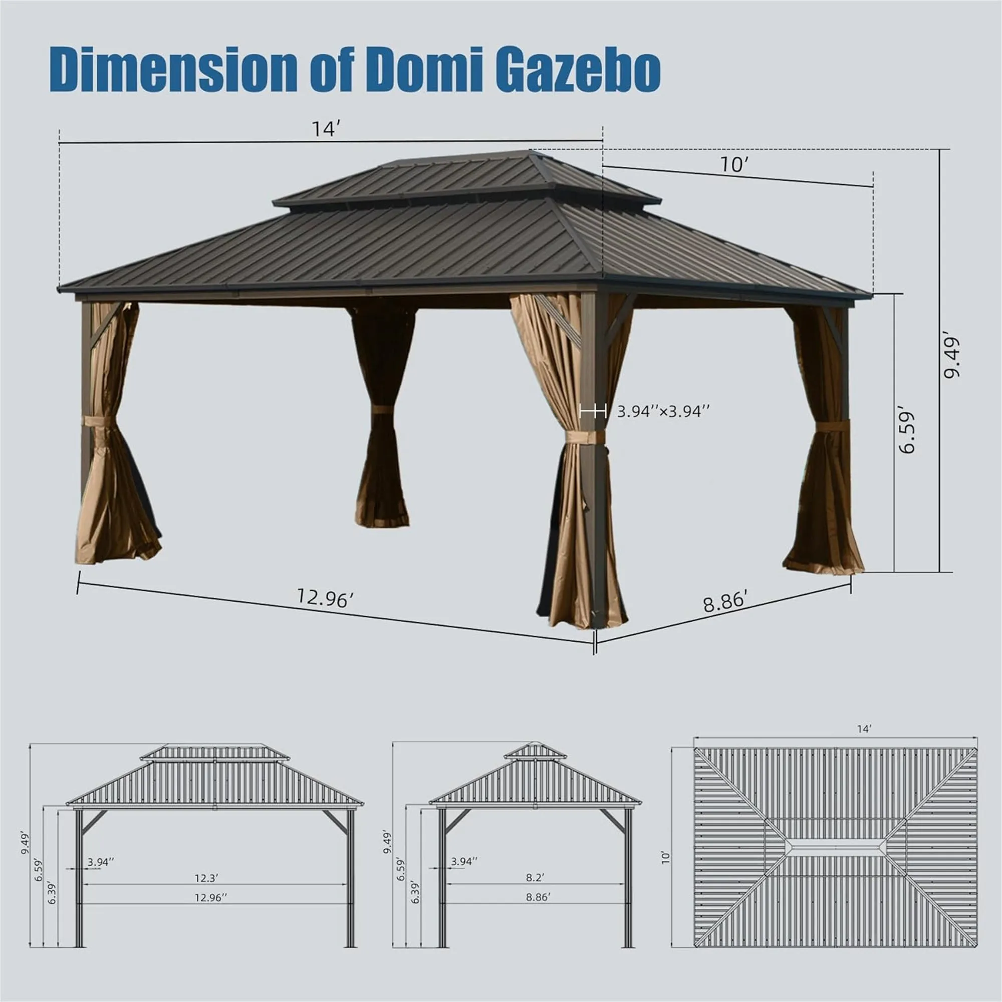 Genesis 10x14 ft Brown Hardtop Gazebo