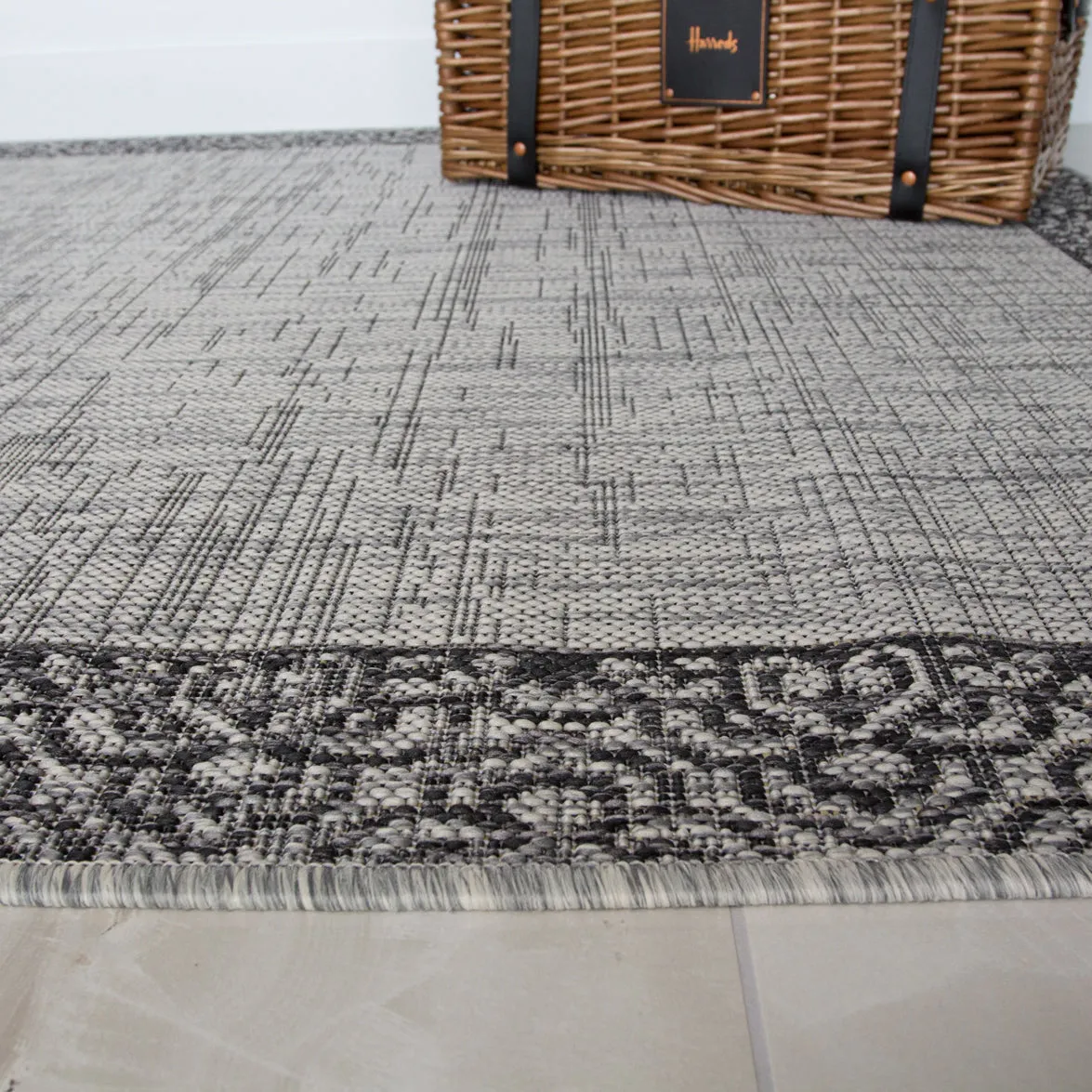 Grey Bordered Indoor Outdoor Rug - Oreste