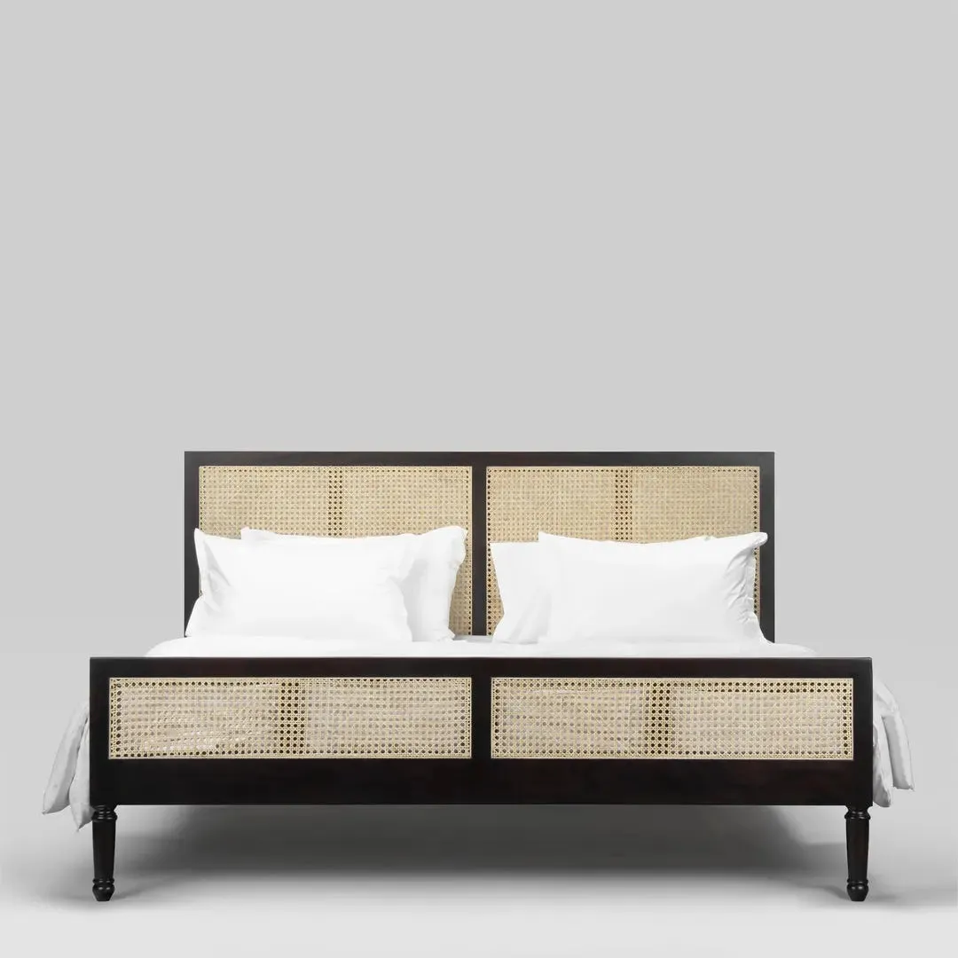 Leena Solid Wood Rattan Bed