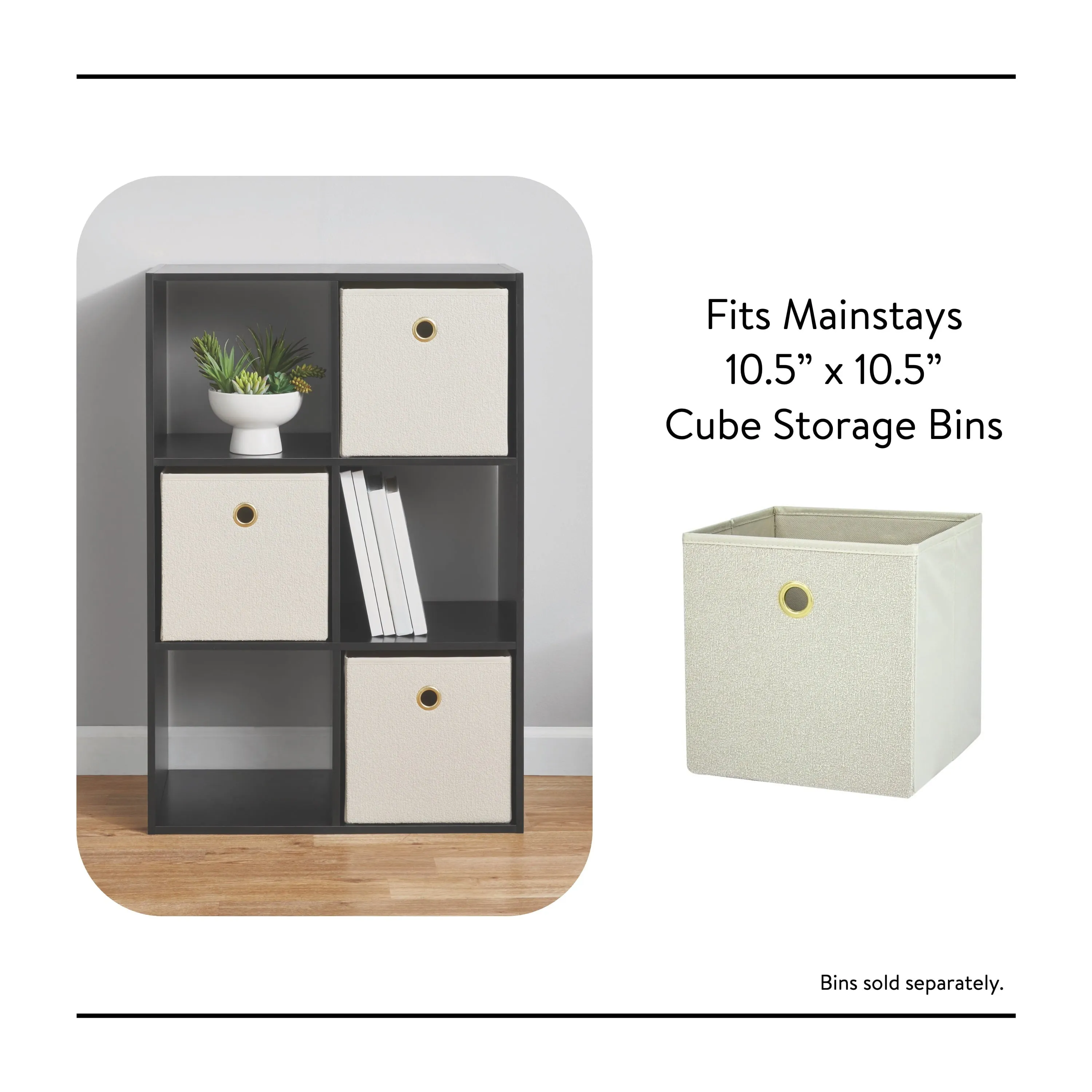Mainstays 11" 6-Cube Storage Organizer, Black