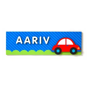 Name Plaque <br> Blue with Red Car