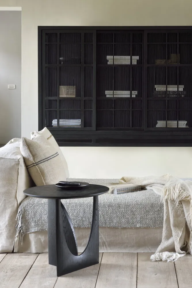 Oak Geometric Black Side Table