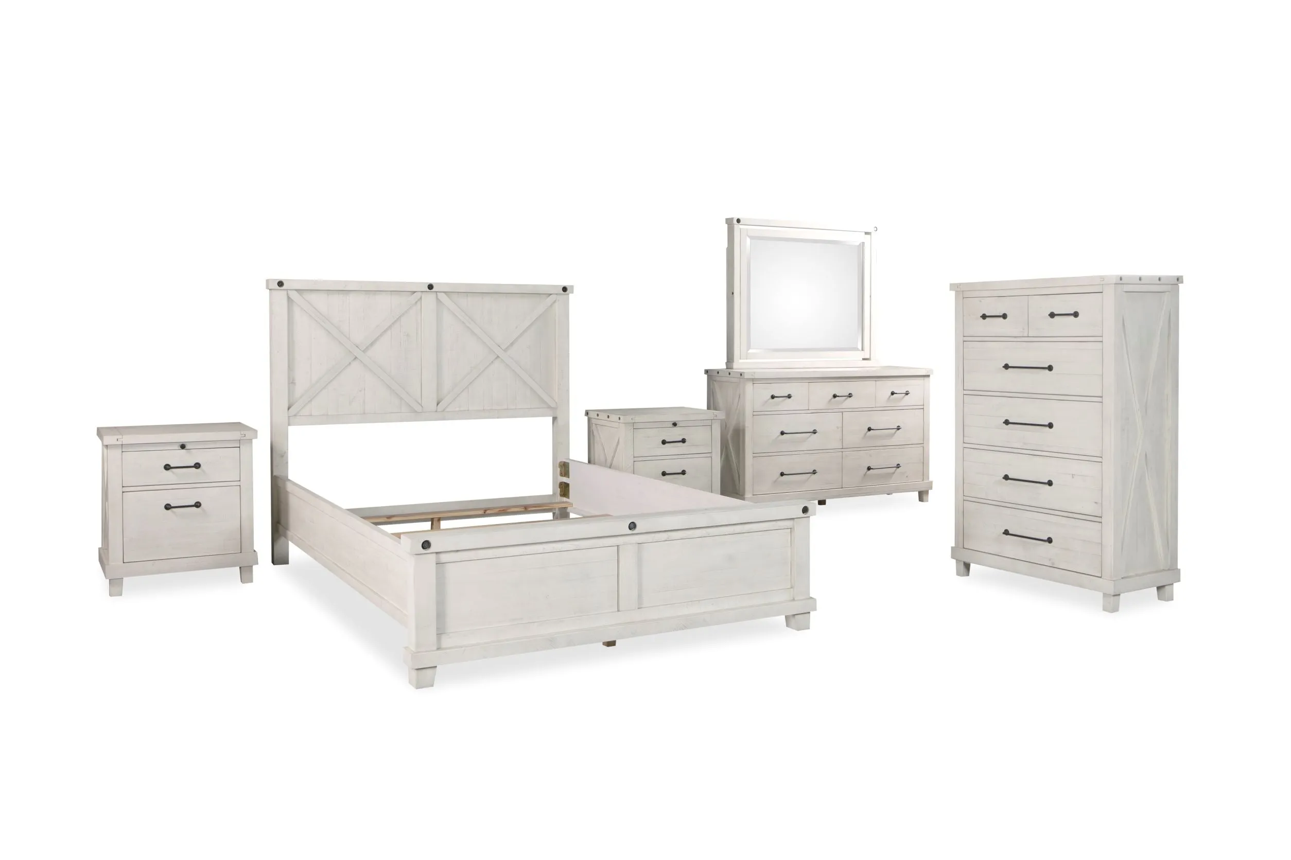 Oak Park Cross Bar 6 Drawer Highboy Dresser - White