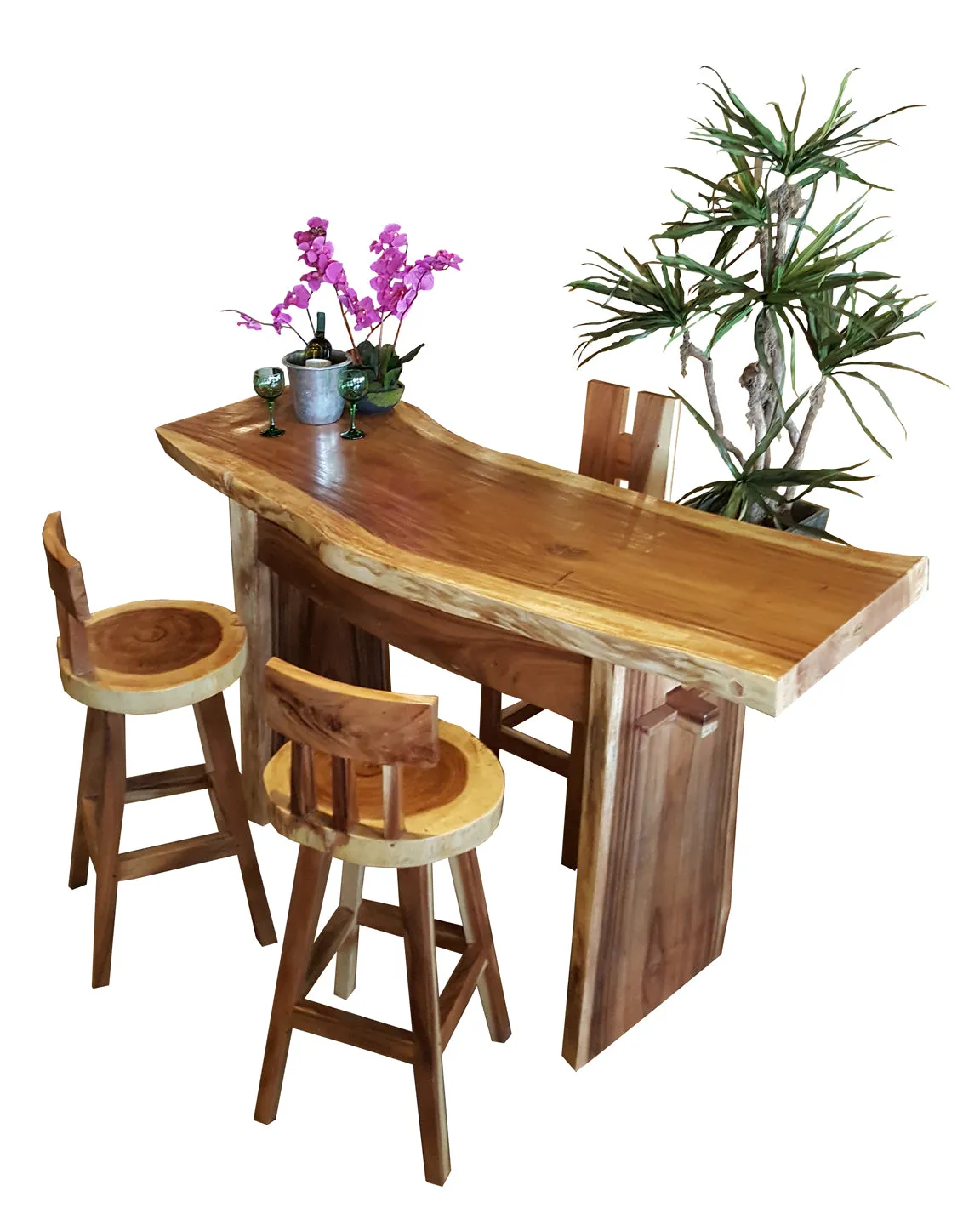 Suar Live Edge Slab Freestanding Bar with Shelf, 118 Inch (choice of table tops)
