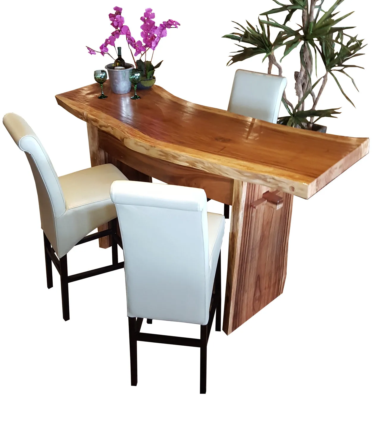 Suar Live Edge Slab Freestanding Bar with Shelf, 118 Inch (choice of table tops)