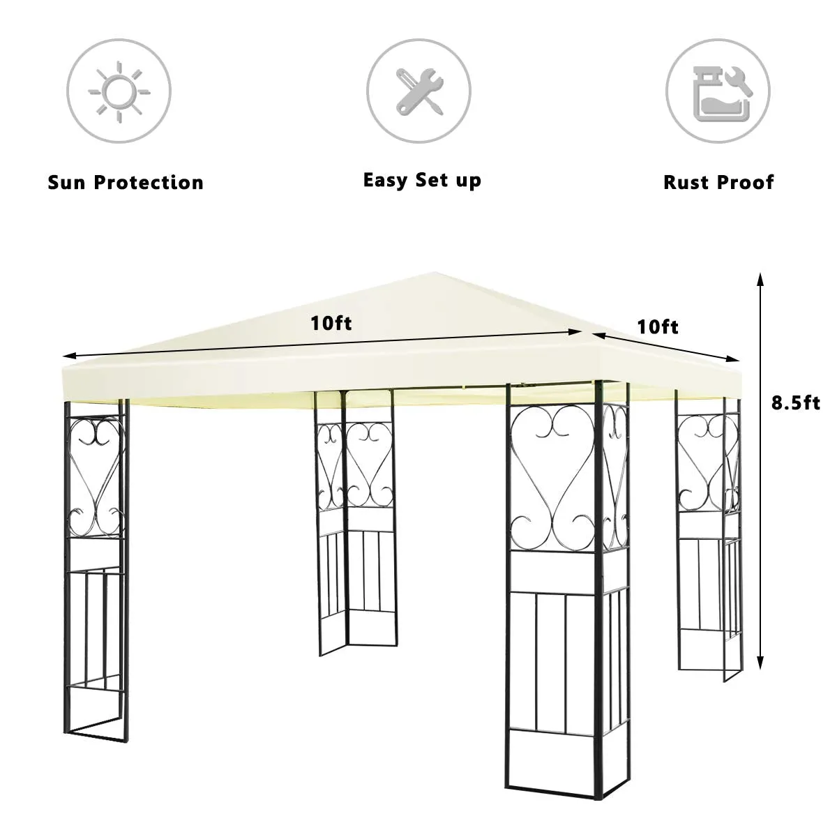 Tangkula 10x10 Feet Steel Patio Gazebo, Outdoor Canopy Gazebo with Water-Resistant Canopy